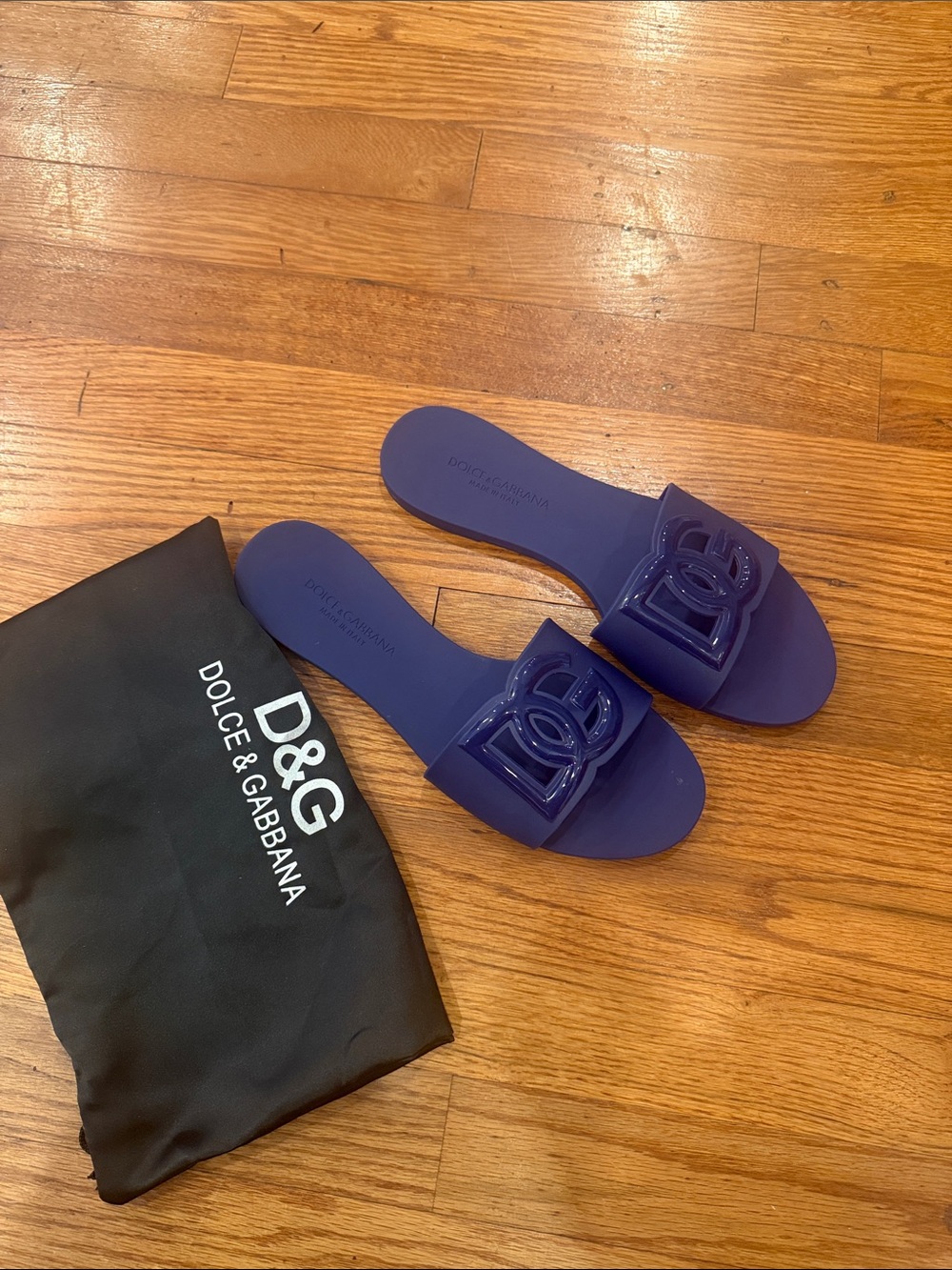 size 40 Dolce & Gabbanablue rubber Logo Slide Sandals with D&G Emblem no box